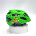 Load and play video in Gallery viewer, Green Crazy Safety Kids’ Bicycle Helmet Featuring a Powerful Rechargeable Rear Light, Perfect for Children Aged 6 to 12 Years