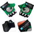 Load image into Gallery viewer, Product bundle: Green crocodile bike helmet, backpack, cycling gloves & bell.
