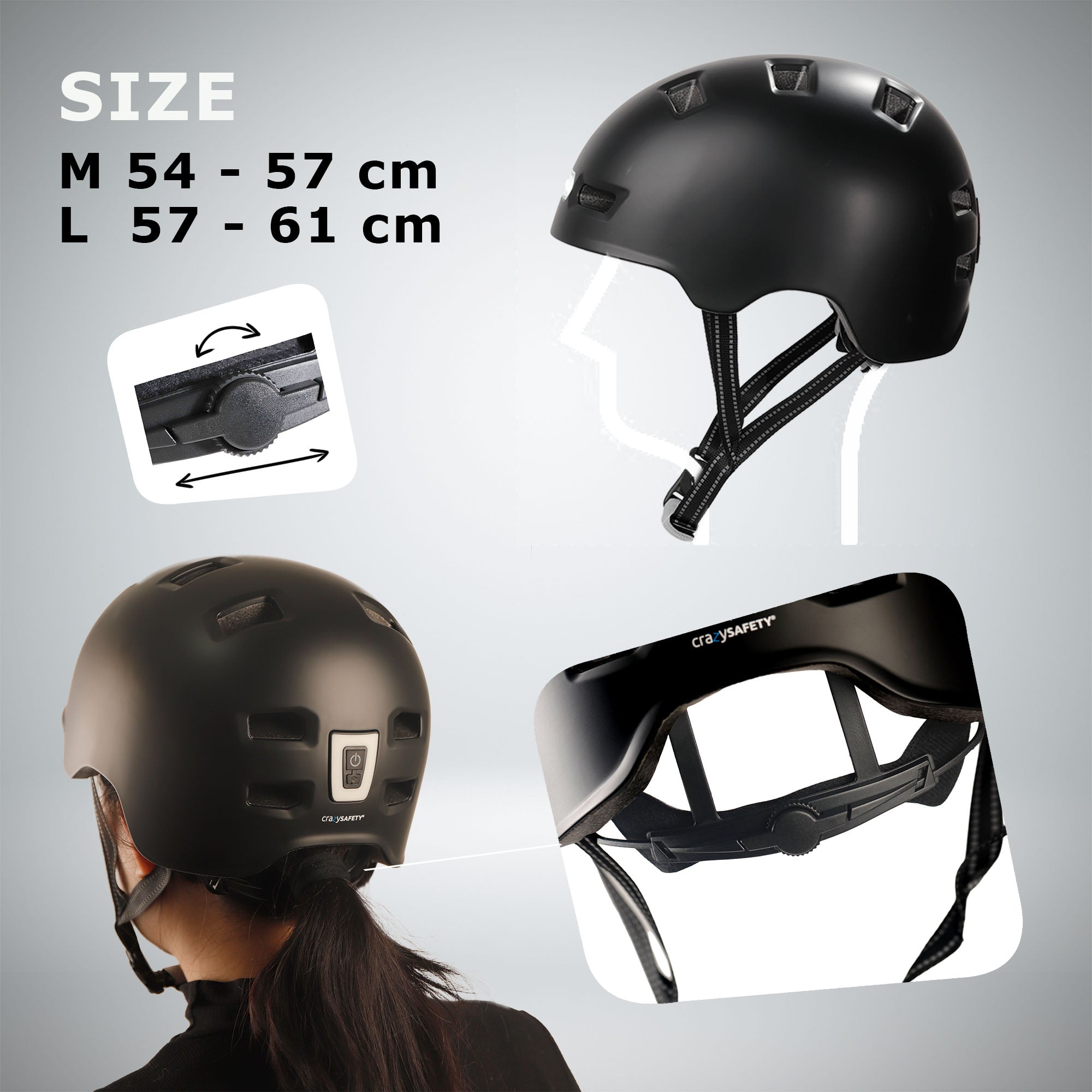 Vertigo urban bicycle helmet with front and rear lights