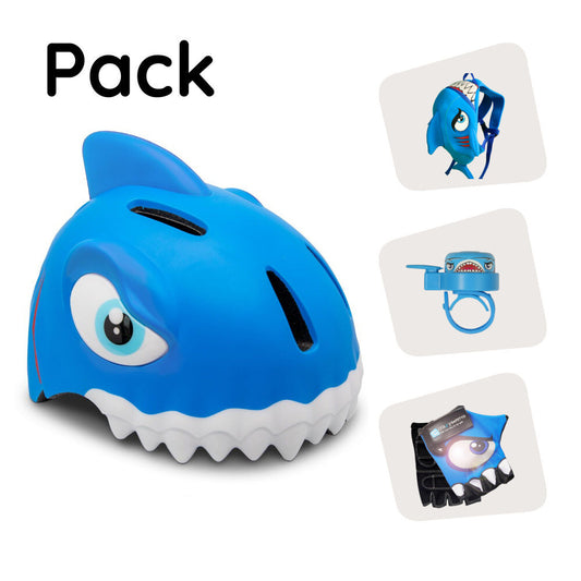 Produktpaket: Blue Shark Fahrradhelm, Rucksack, Fahrradhandschuhe &amp; Klingel für Kinder