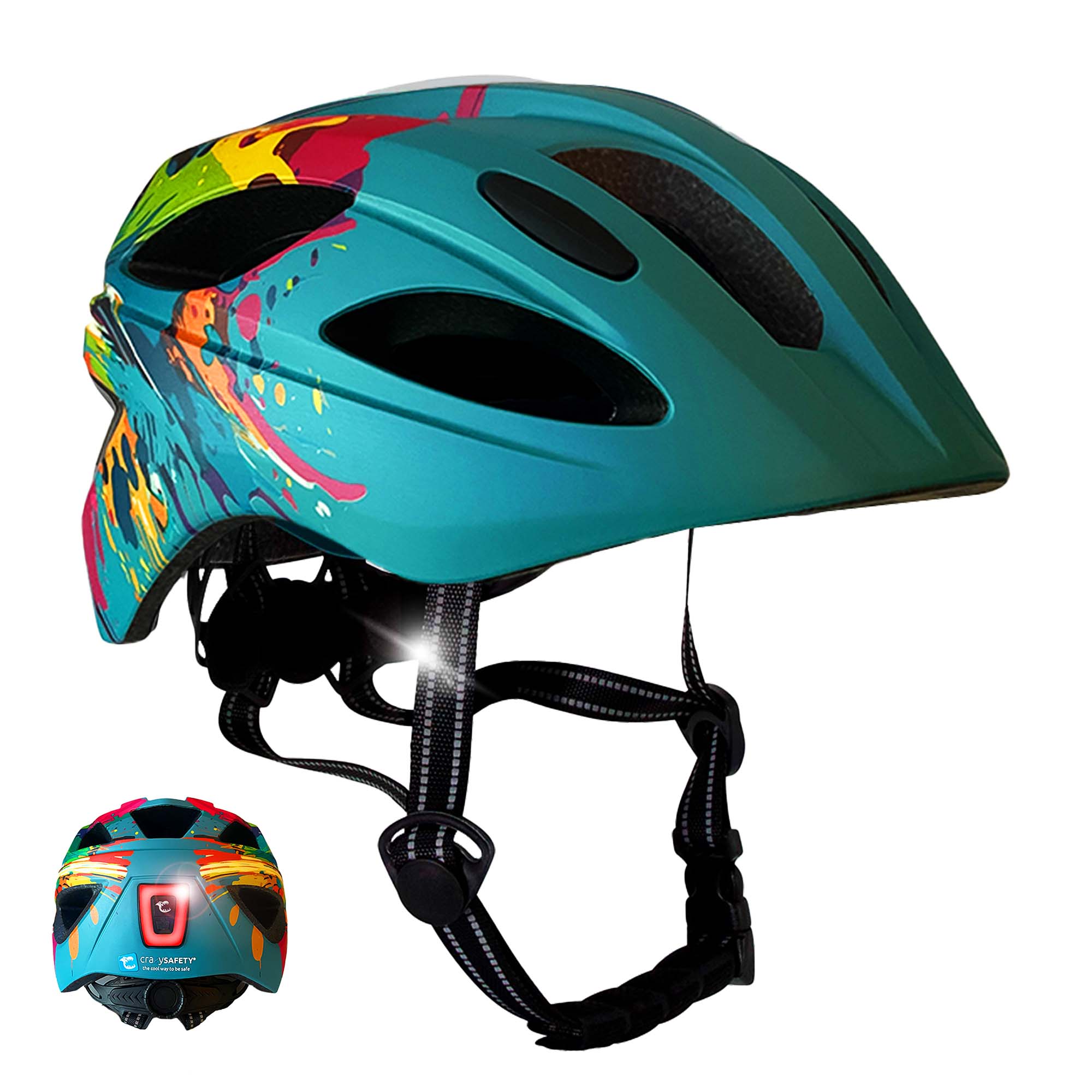 Crazy Safety Bicycle helmet Blue Splash / M (54-58cm) Wild Brush children's helmet with light