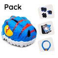 Load image into Gallery viewer, Crazy Safety Bicycle helmet Product bundle: Blue dino bike helmet, protective gear, lock, and cycling gloves for kids.
